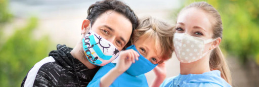 Family wearing a face mask