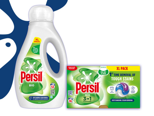 Three Persil bio products against persil splat logo