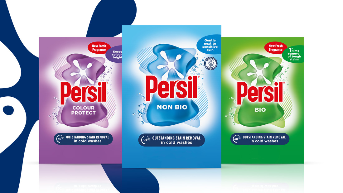Three Persil Powder boxes against persil splat logo