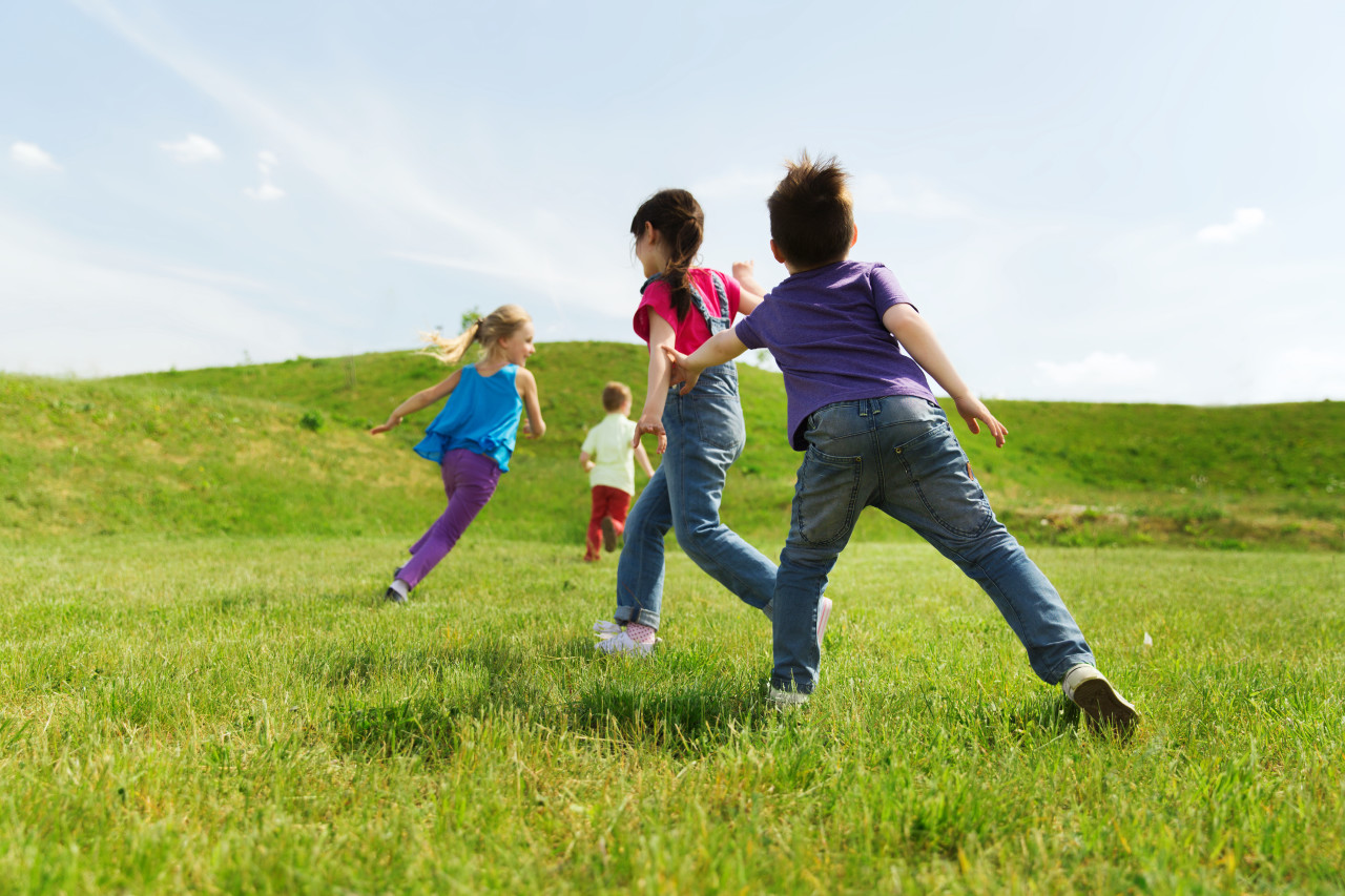 children playing in a meadow 