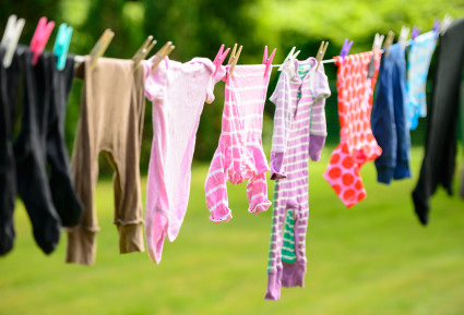 Baby clothes on a washing line