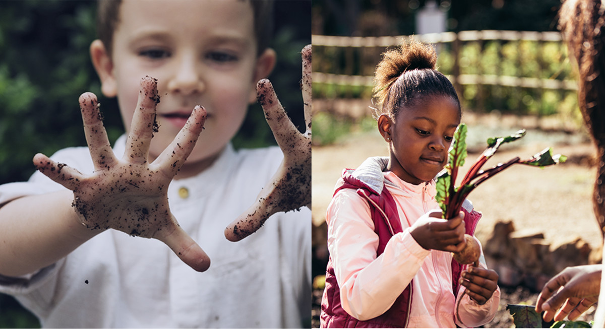 Side by side of children getting outside