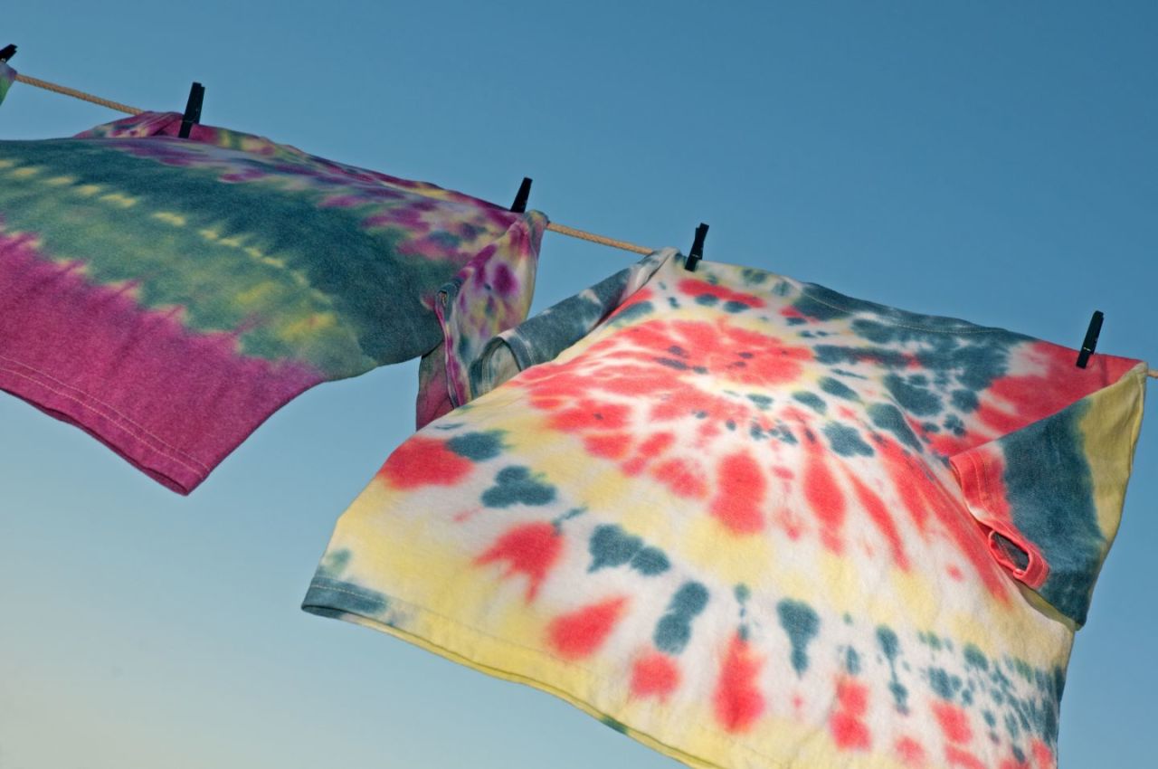 tie dye t-shirts on a clothes line