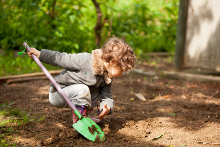 child digging in the forest