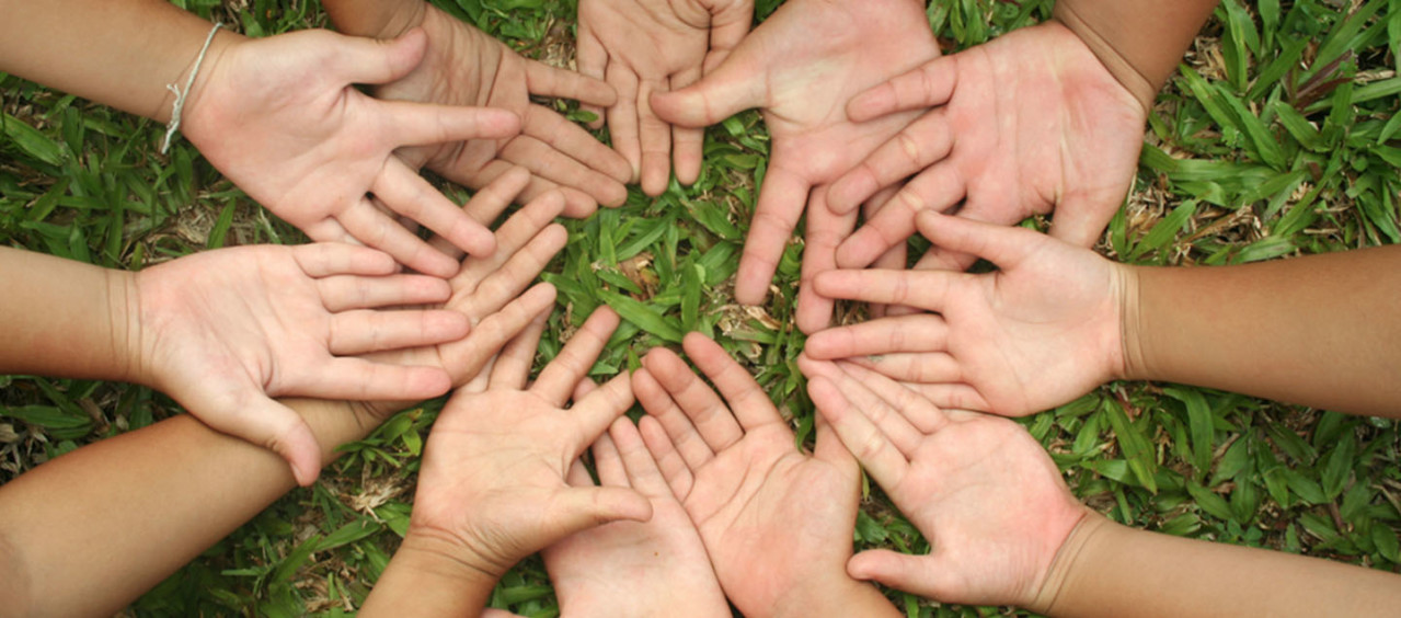 Children's palms in a circle