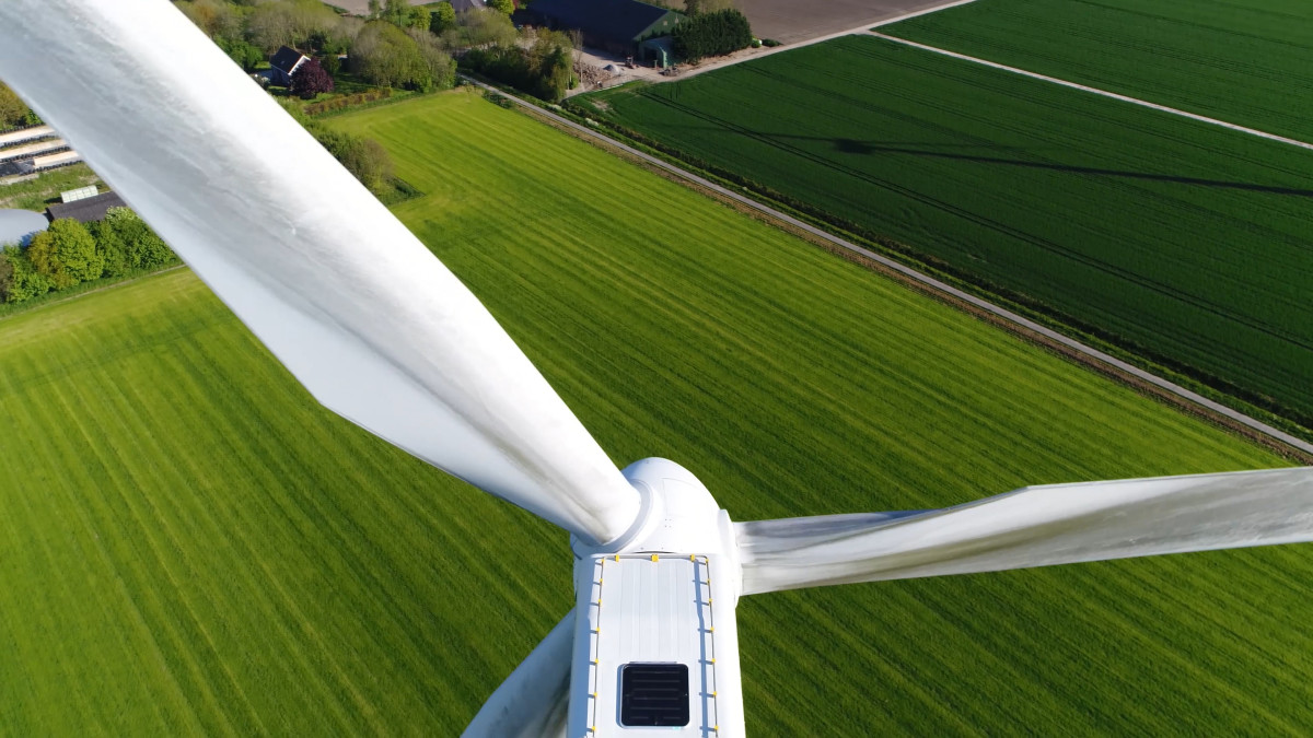 Overhead shot of a wind turbine