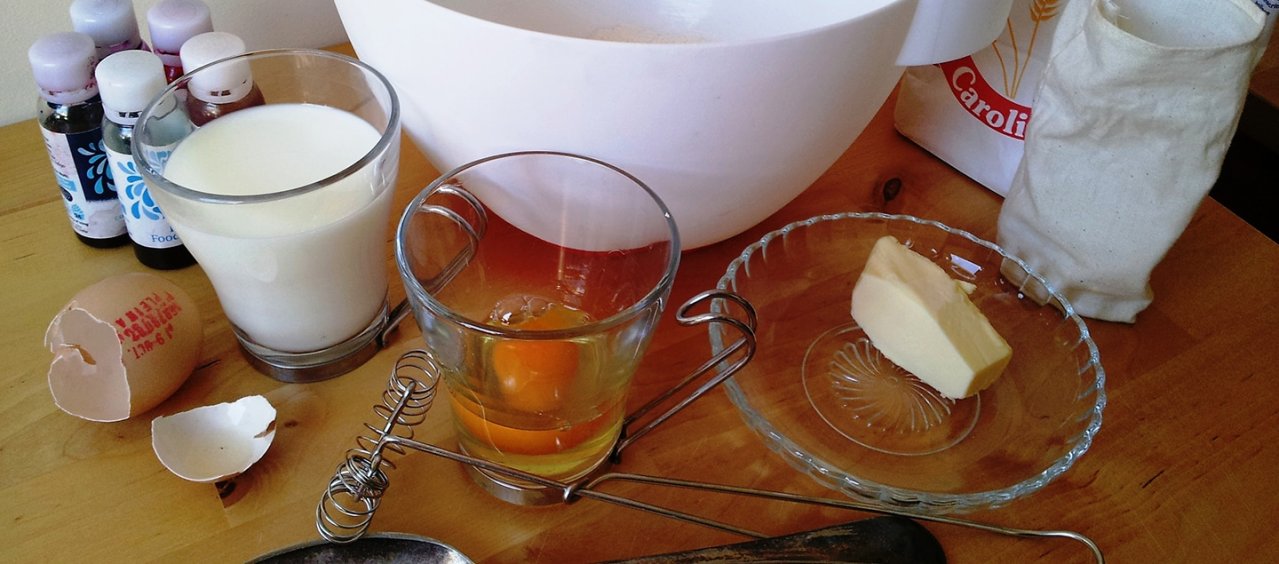 Baking ingredients and utensils.