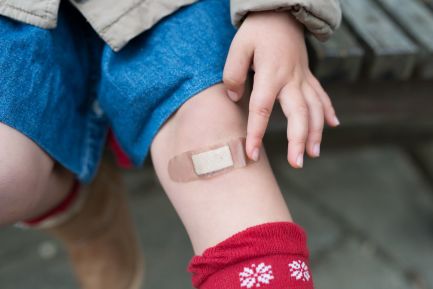 A plaster on a child's knee.