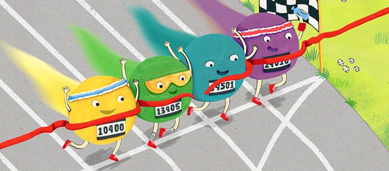 Illustration of colours running a race.