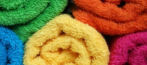 A pile of fluffy coloured towels.