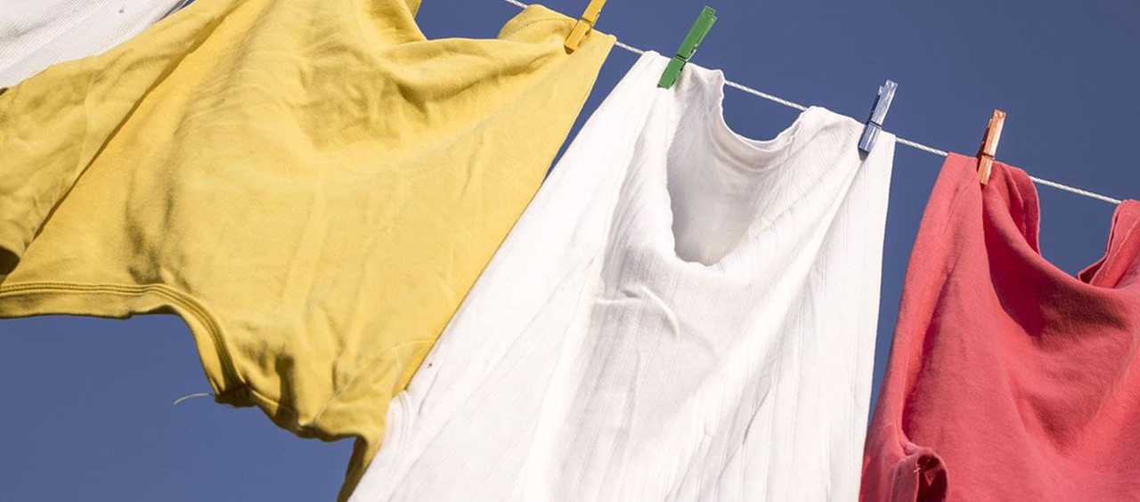 Clothes hanging on a washing line.